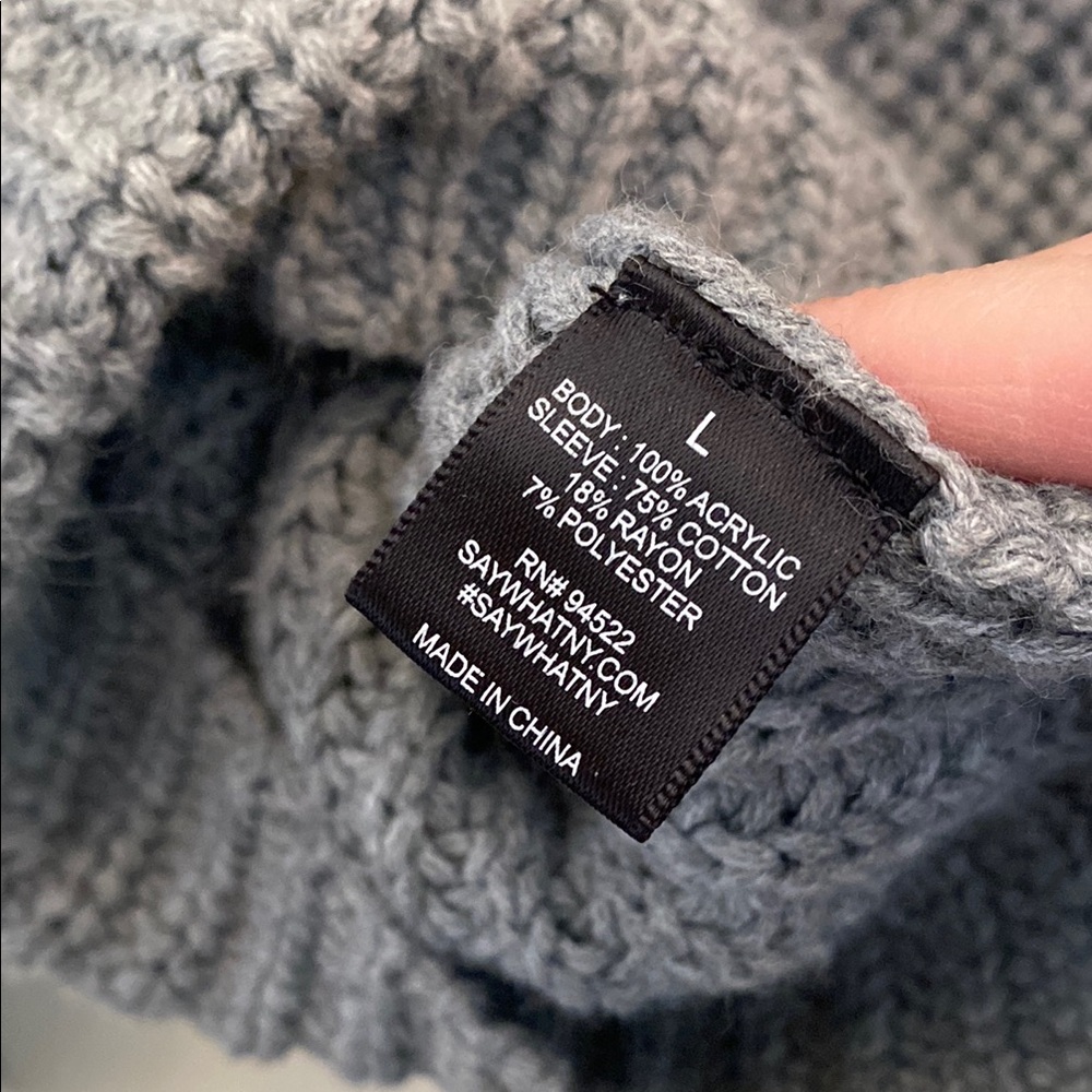 Say What? Size Large Gray Knit Sweater Top with Denim Sleeves - Picture 8 of 9